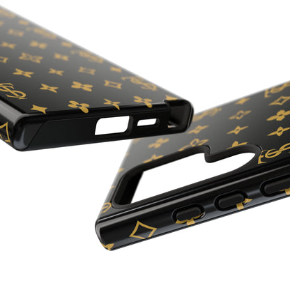 Gold Monogram Pattern Tough Phone Case | Black & Gold Luxury Design for Iphone, Samsung Galaxy and Pixel