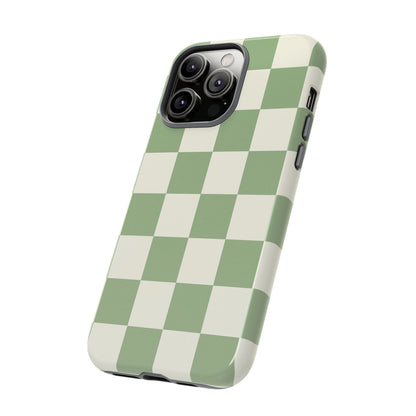 Sage Green Checkerboard Phone Case | Minimal Aesthetic Checkered iPhone & Samsung Tough Case