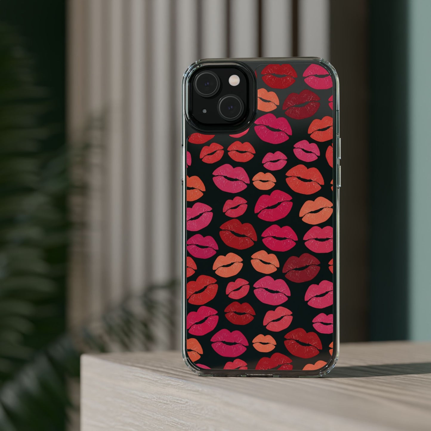 Kiss Print Clear Phone Case | Red Lip Pattern Impact-Resistant Case