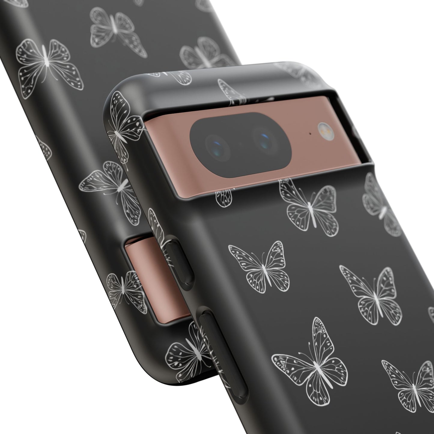 White Butterfly Pattern Phone Case – Dark Aesthetic Monochrome Tough Cover