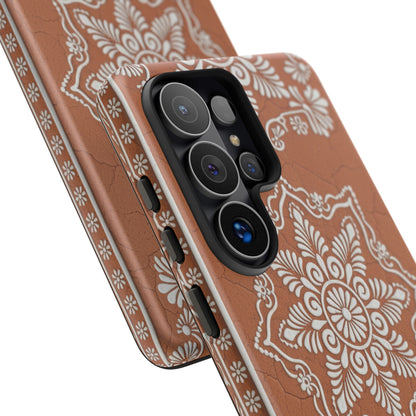 Talavera Terracotta Phone Case | Mexican Floral Pattern iPhone & Samsung Tough Case | Boho Clay Aesthetic Cover