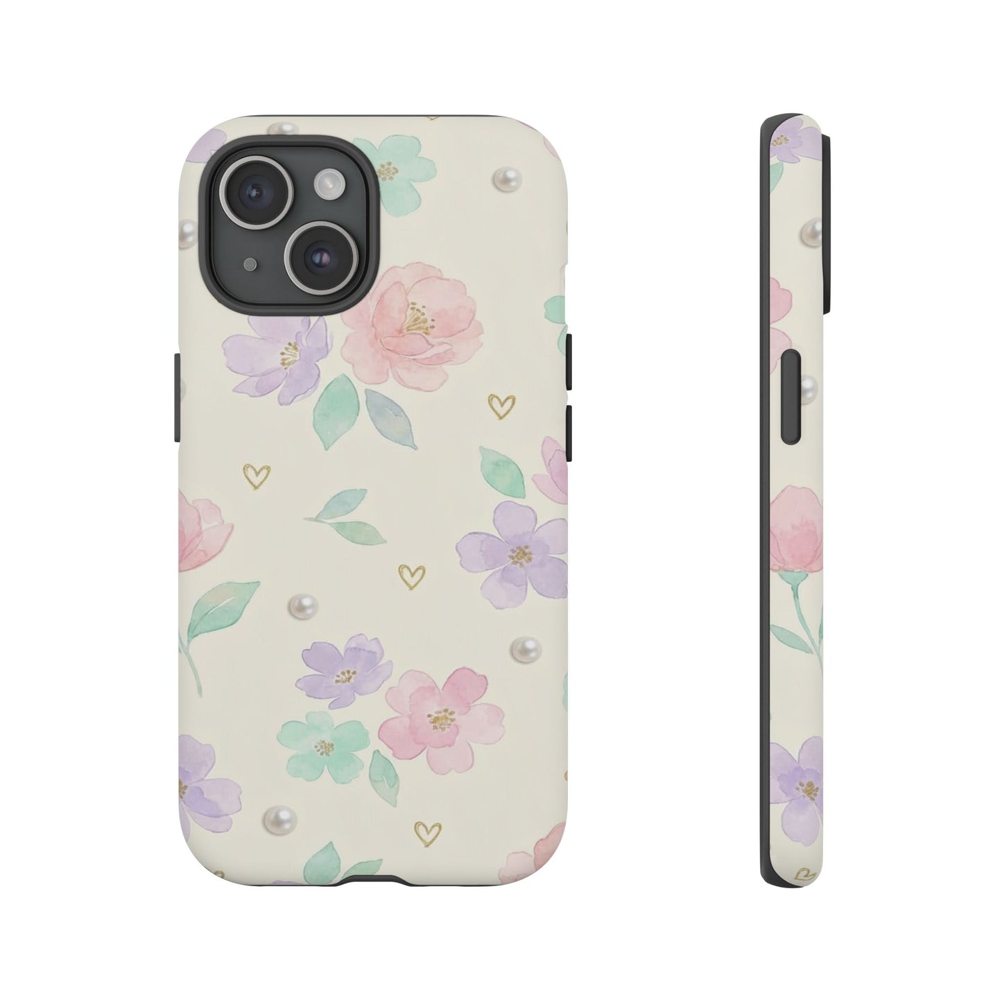 Pastel Floral Phone Case – Coquette Watercolor Flower Hearts Tough Case (iPhone, Samsung, Pixel)