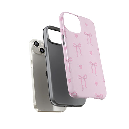 Pink Bow Heart Aesthetic Phone Case – Coquette Cute Tough Cover