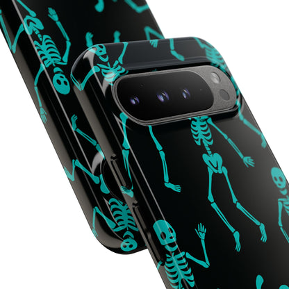 Dancing Teal Skeletons Phone Case | Tough Protective Case for Iphone, Samsung Galaxy and Pixel