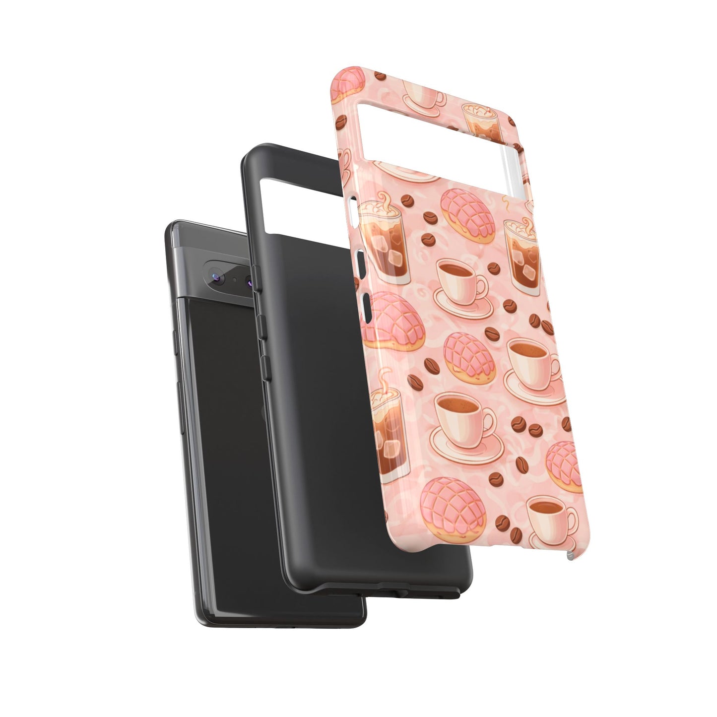 Cute Coffee & Pink Concha Phone Case – Coffee Lover Aesthetic Latte Pattern Tough Case