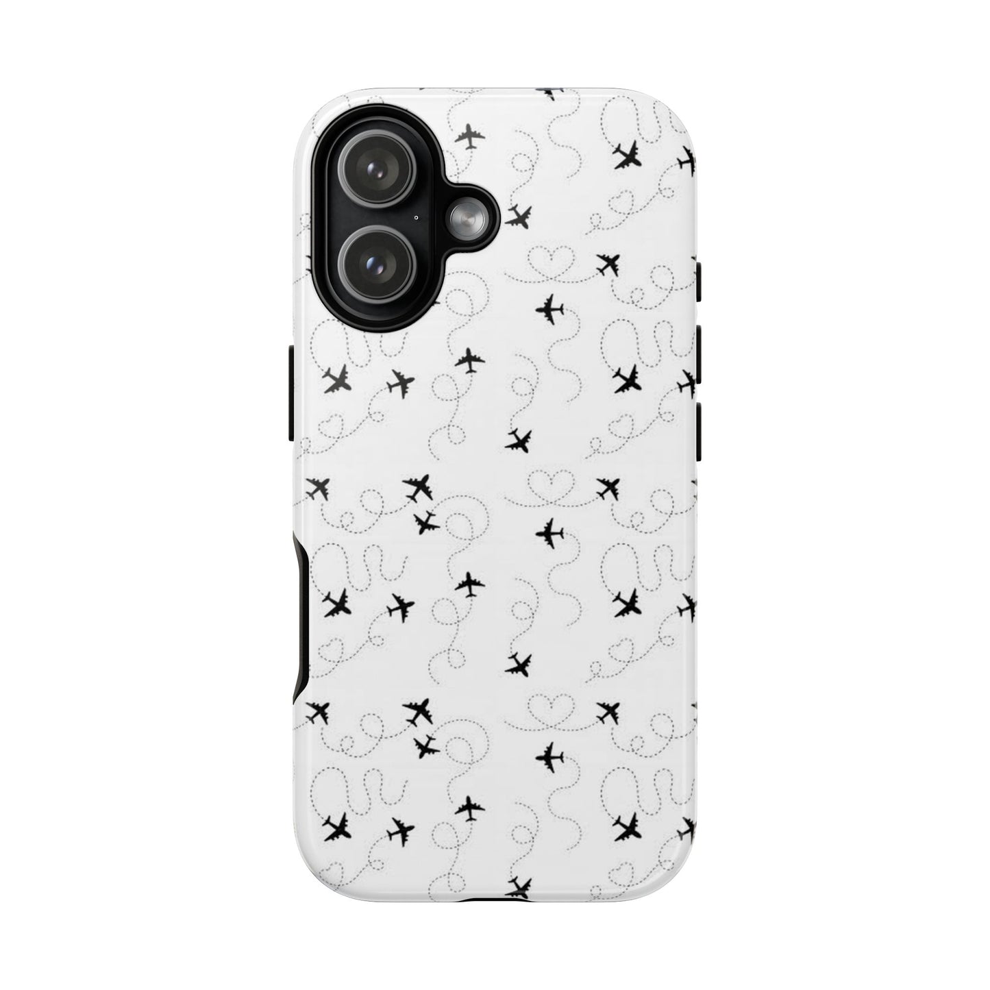 Minimal Paper Airplane Pattern Phone Case – Black White Aesthetic Tough Cover