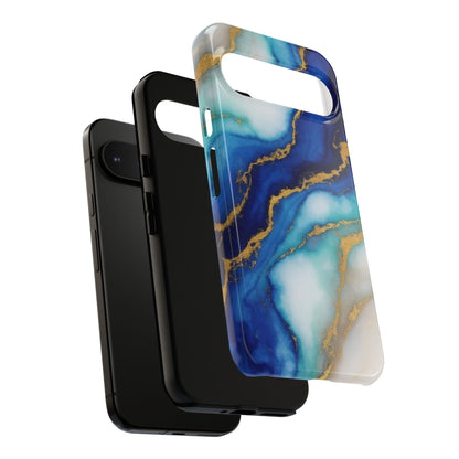 Blue & Gold Marble Phone Case – Luxury Resin Art Tough Case (iPhone, Samsung, Pixel)