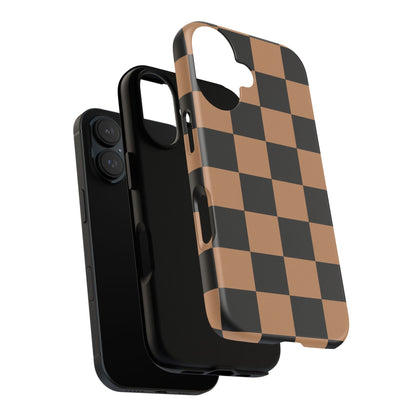 Brown Checkered Phone Case | Aesthetic Checkerboard iPhone & Samsung Tough Case