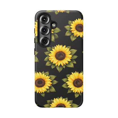 Sunflower Floral Tough Phone Case – Black Background Protective Cover for Iphone, Samsung Galaxy and Pixel