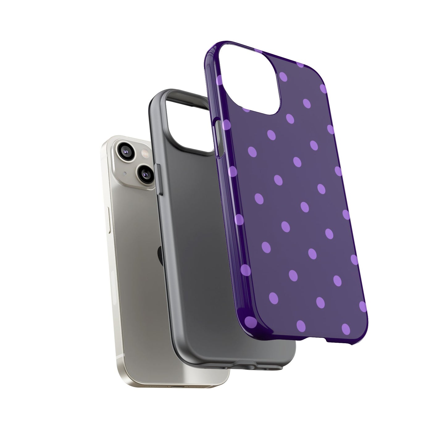 Purple Polka Dot Tough Phone Case – Cute Stylish Durable Protective Cover for Iphone, Samsung Galaxy and Pixel