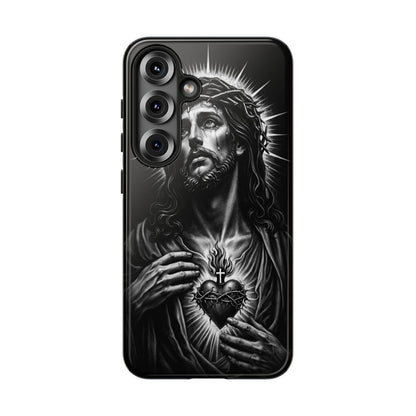Jesus Sacred Heart Phone Case Black White Christian Faith Aesthetic