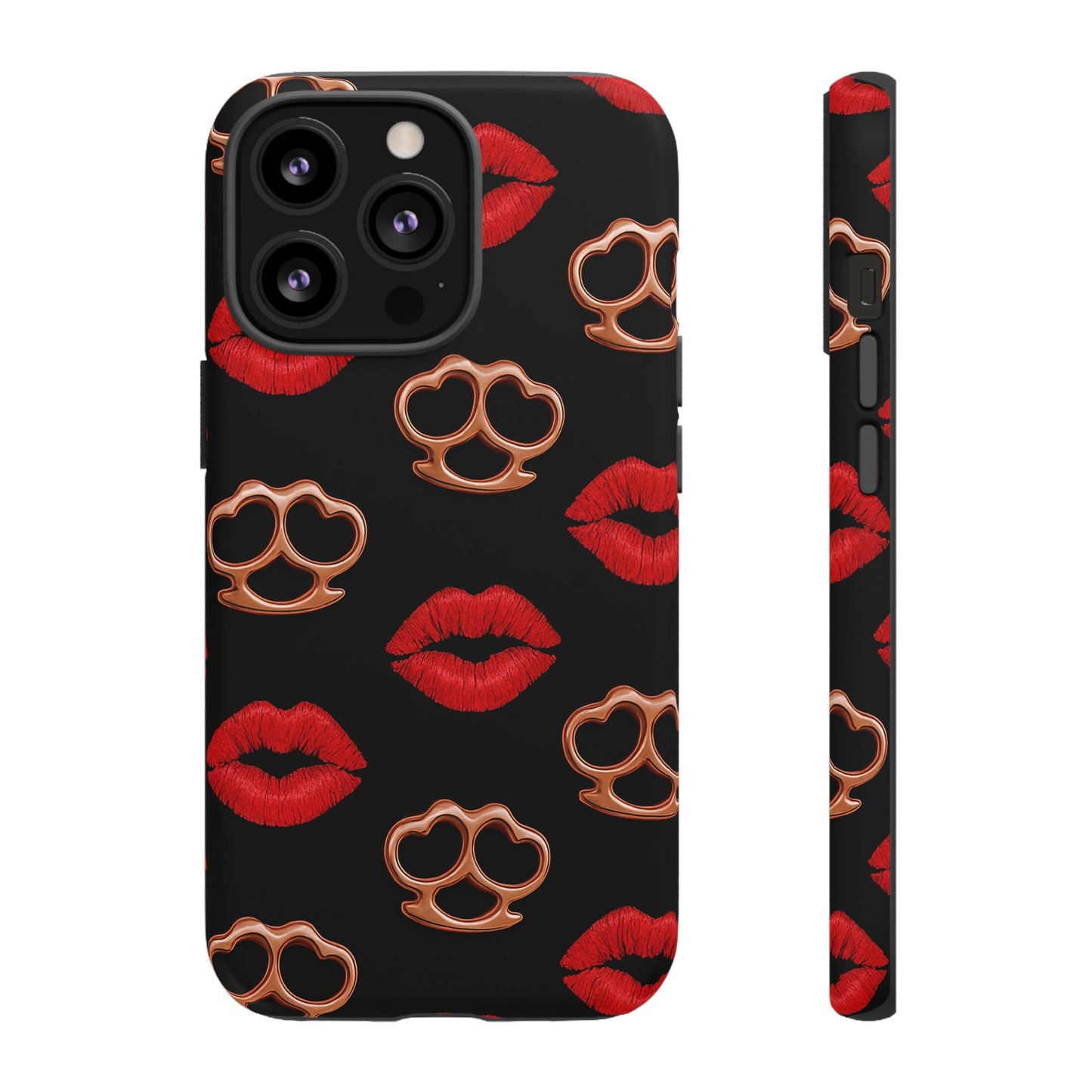 Red Lipstick & Knuckle Duster Phone Case | Bold Kiss Print Tough Protective Cover for Iphone, Samsung Galaxy and Pixel