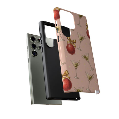 Cocktail Ornament Phone Case – Pink Martini & Cherry Pattern | Glossy or Matte for Iphone, Samsung Galaxy and Pixel