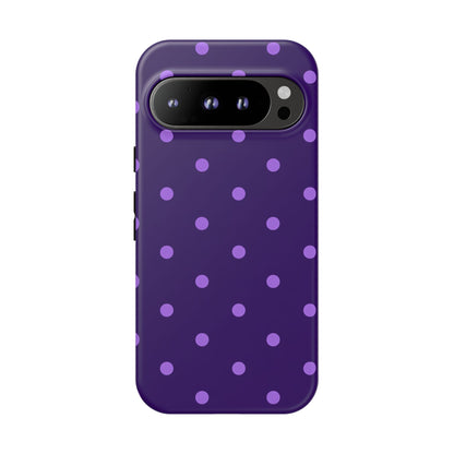 Purple Polka Dot Tough Phone Case – Cute Stylish Durable Protective Cover for Iphone, Samsung Galaxy and Pixel
