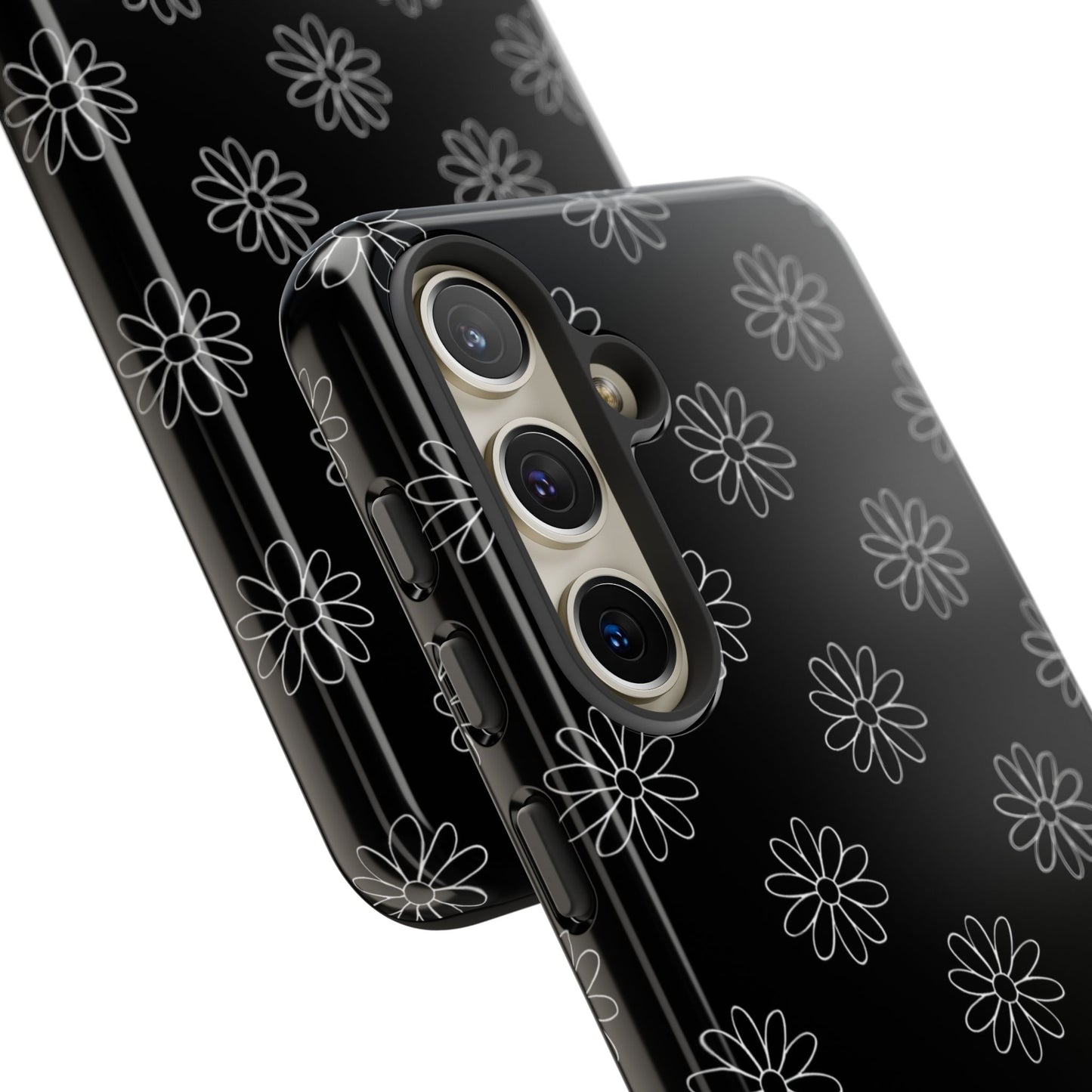 Black Daisy Floral Phone Case – Slim Protective Tough Case for Iphone, Samsung Galaxy and Pixel