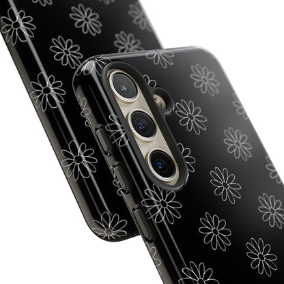 Black Daisy Floral Phone Case – Slim Protective Tough Case for Iphone, Samsung Galaxy and Pixel