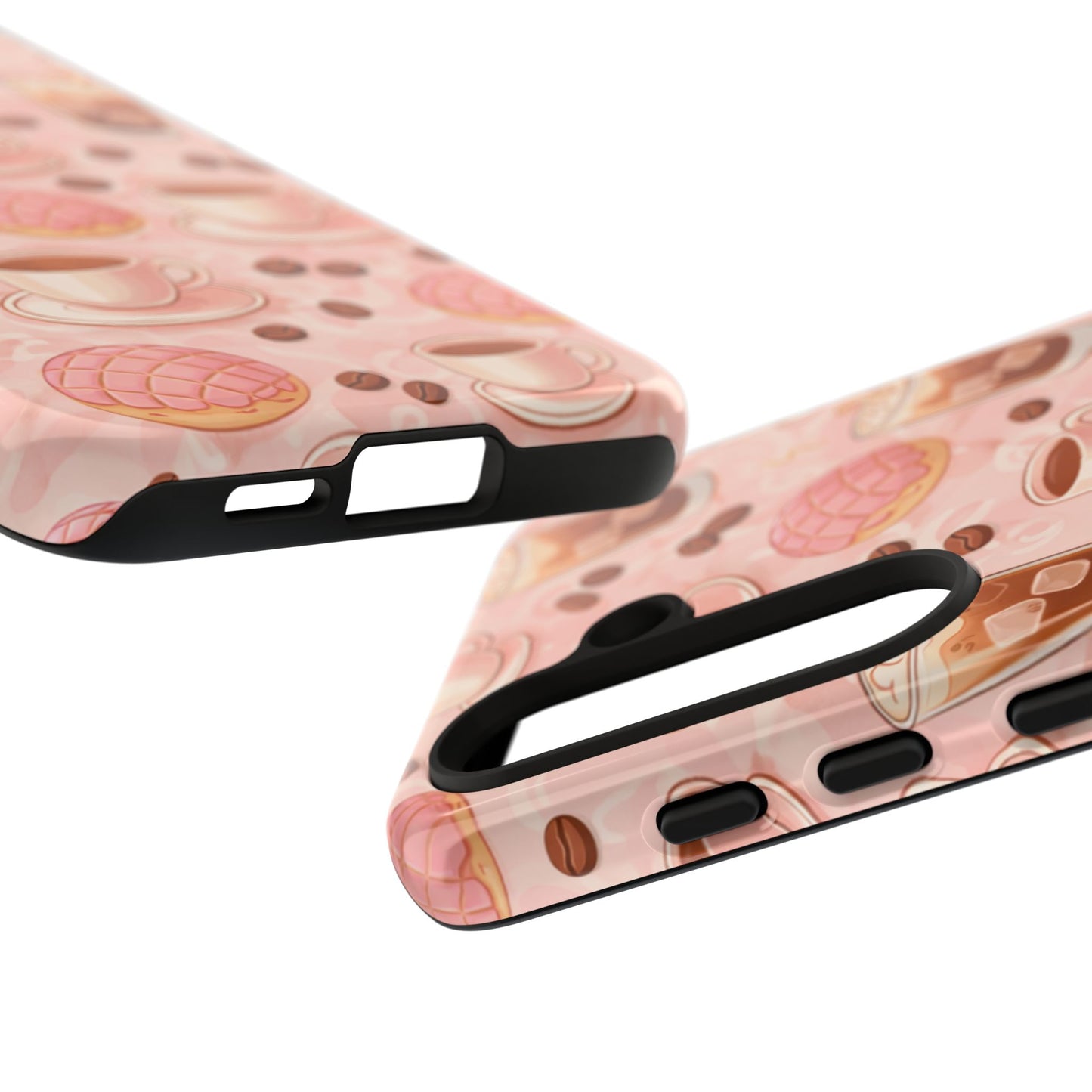 Cute Coffee & Pink Concha Phone Case – Coffee Lover Aesthetic Latte Pattern Tough Case