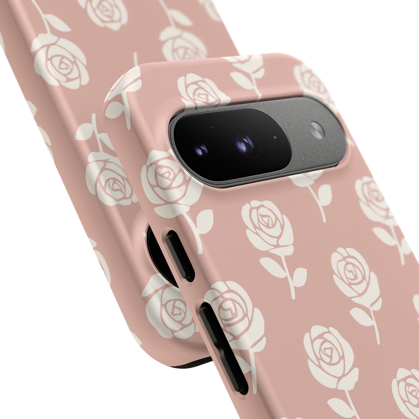 White Rose Pattern Tough Phone Case | Elegant Floral Aesthetic Case for Iphone, Samsung Galaxy and Pixel