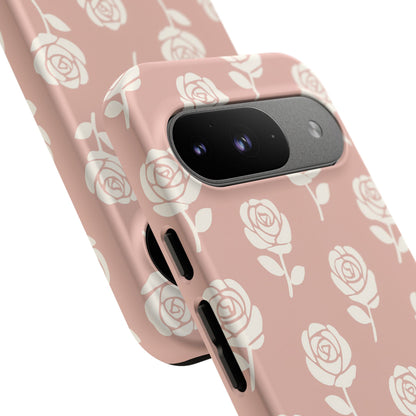 White Rose Pattern Tough Phone Case | Elegant Floral Aesthetic Case for Iphone, Samsung Galaxy and Pixel