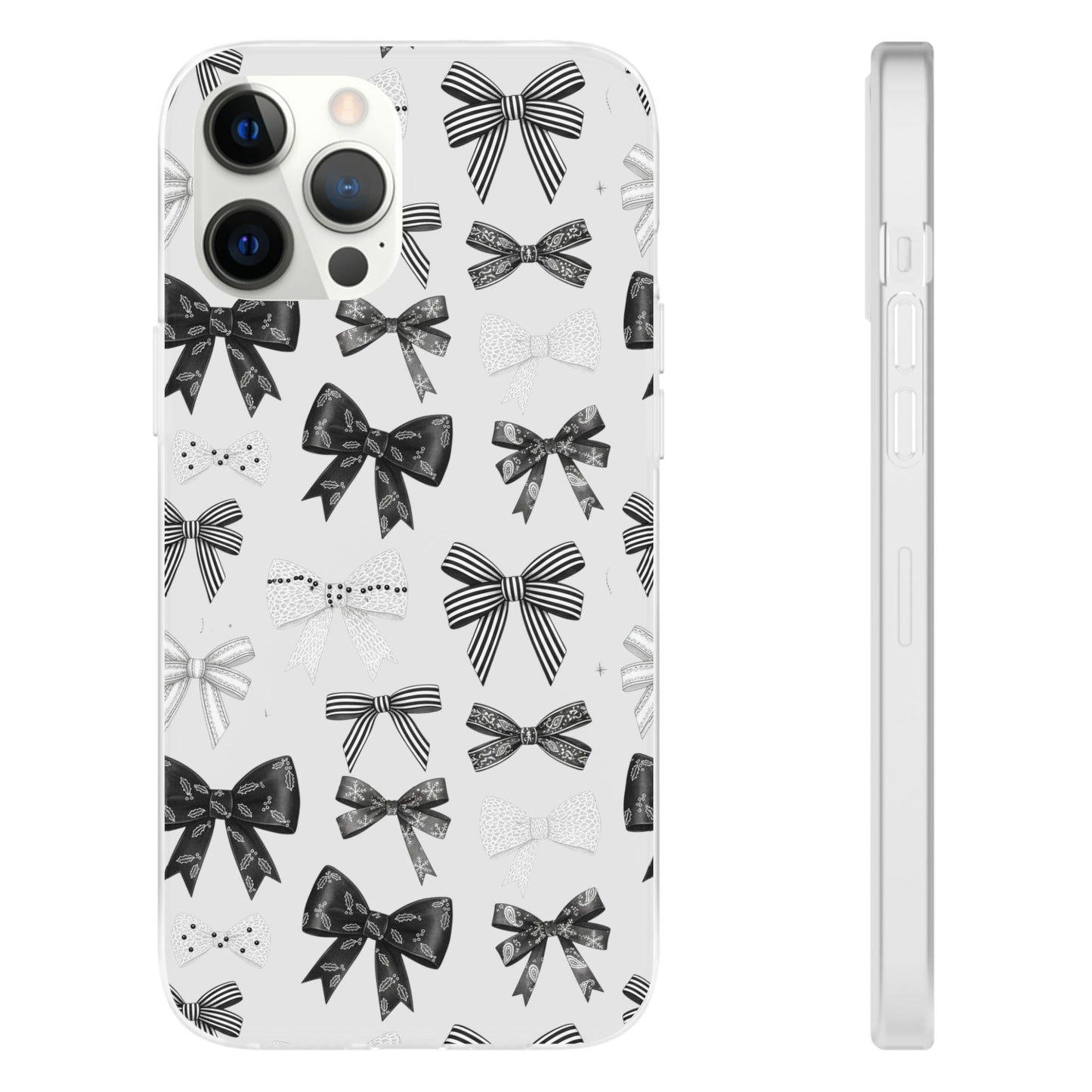 Black & White Bow Pattern Phone Case | Minimal Coquette Flexi Case