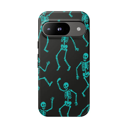 Dancing Teal Skeletons Phone Case | Tough Protective Case for Iphone, Samsung Galaxy and Pixel