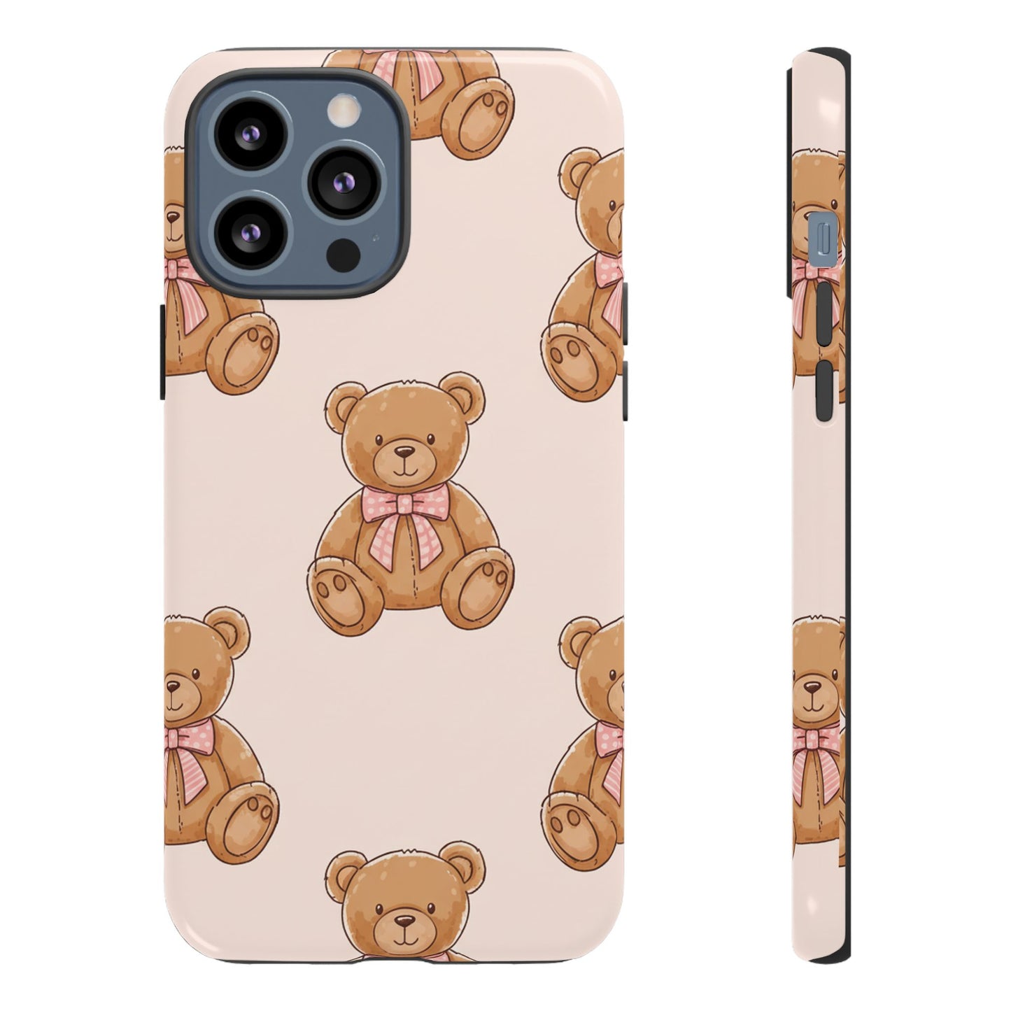 Teddy Bear Phone Case | Cute Coquette Aesthetic Pink Bear Pattern Case | Kawaii Soft Girl iPhone & Samsung Tough Protective Case