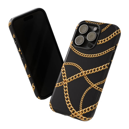 Luxury Gold Chain Phone Case – Black Designer Style Tough Protective Cover for Iphone, Samsung Galaxy and Pixel