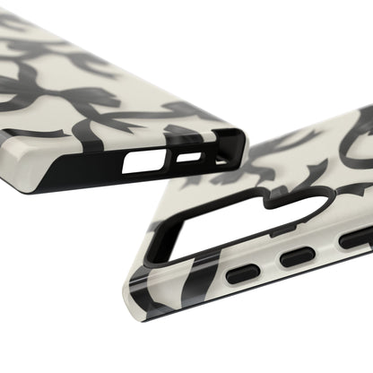 Black Ribbon Bow Phone Case, Minimal Bow Pattern Tough Protective Case