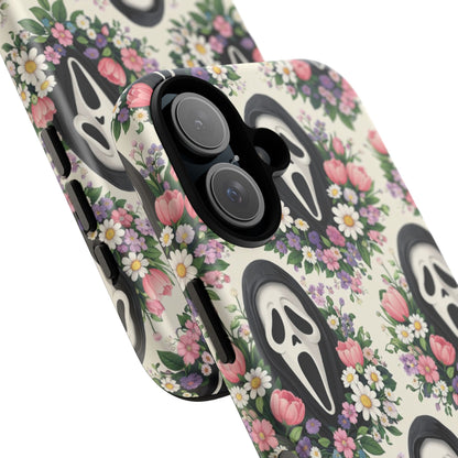 Floral Ghost Face Aesthetic Phone Case – Cute Spooky Tough Cover