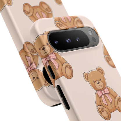 Teddy Bear Phone Case | Cute Coquette Aesthetic Pink Bear Pattern Case | Kawaii Soft Girl iPhone & Samsung Tough Protective Case