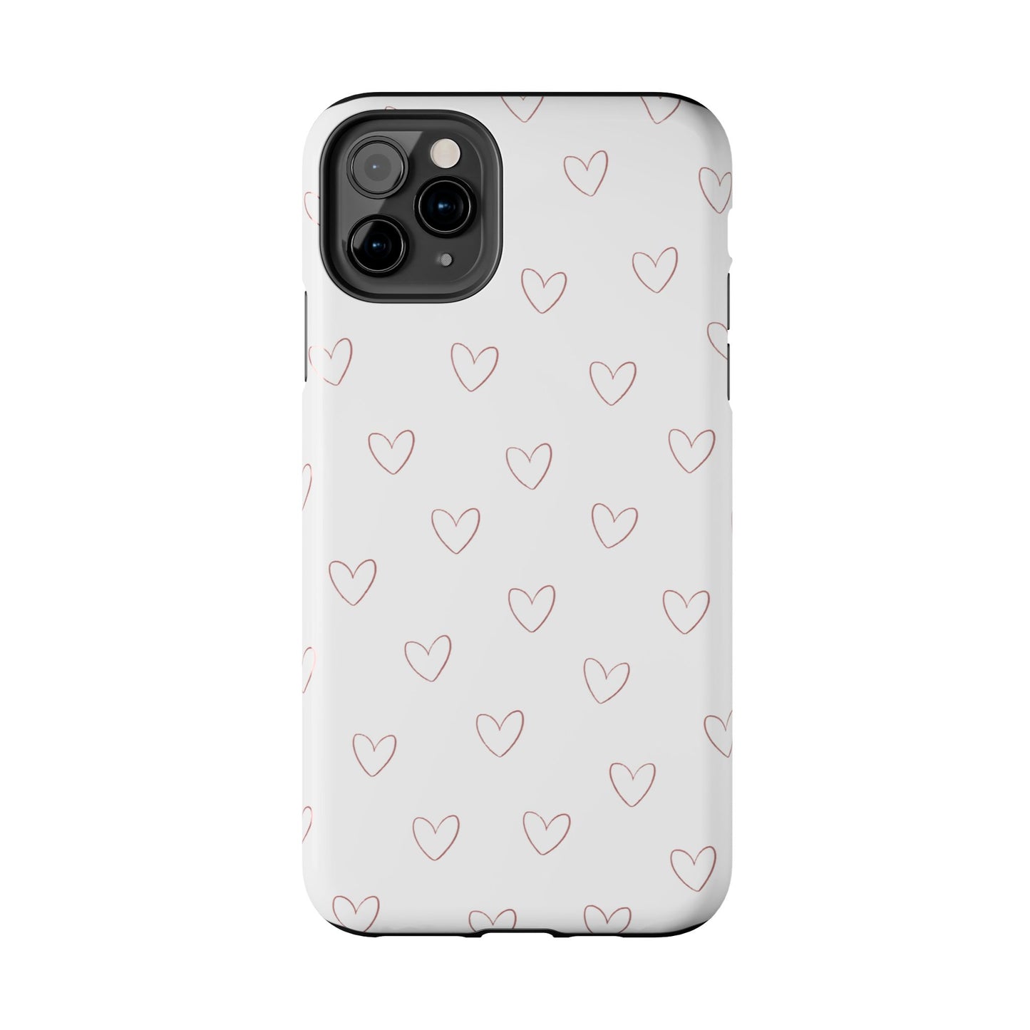 Hand-Drawn Hearts Tough Phone Case | Minimal Pink Heart Pattern