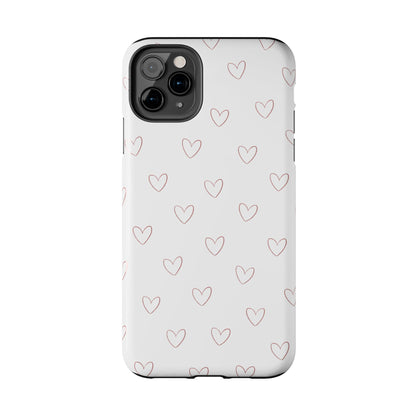 Hand-Drawn Hearts Tough Phone Case | Minimal Pink Heart Pattern