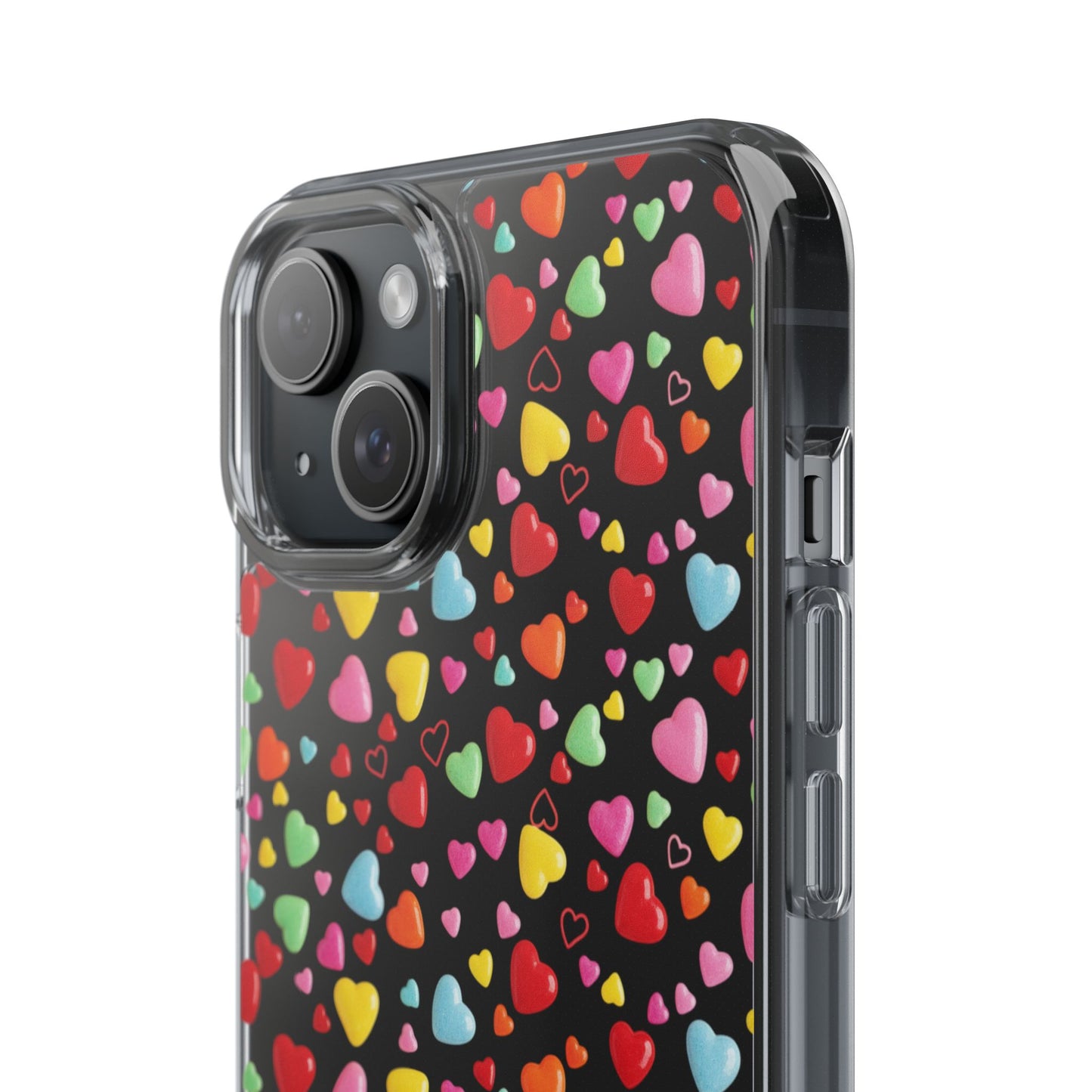 Colorful Heart Clear Phone Case | Impact-Resistant Valentine Aesthetic Case