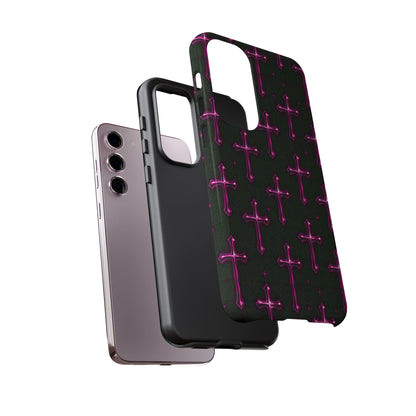 Neon Pink Cross Pattern Phone Case | Tough Protective Case for Iphone, Samsung Galaxy and Pixel