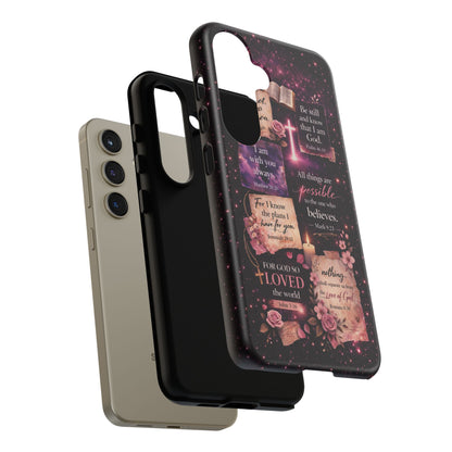 Christian Bible Verse Phone Case Pink Floral Faith Tough Protective Cover Gift