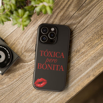 Toxica Pero Bonita Phone Case, Latina Quote Case, Red Lips Aesthetic, Spanish Saying Case, Trendy Tough Cover