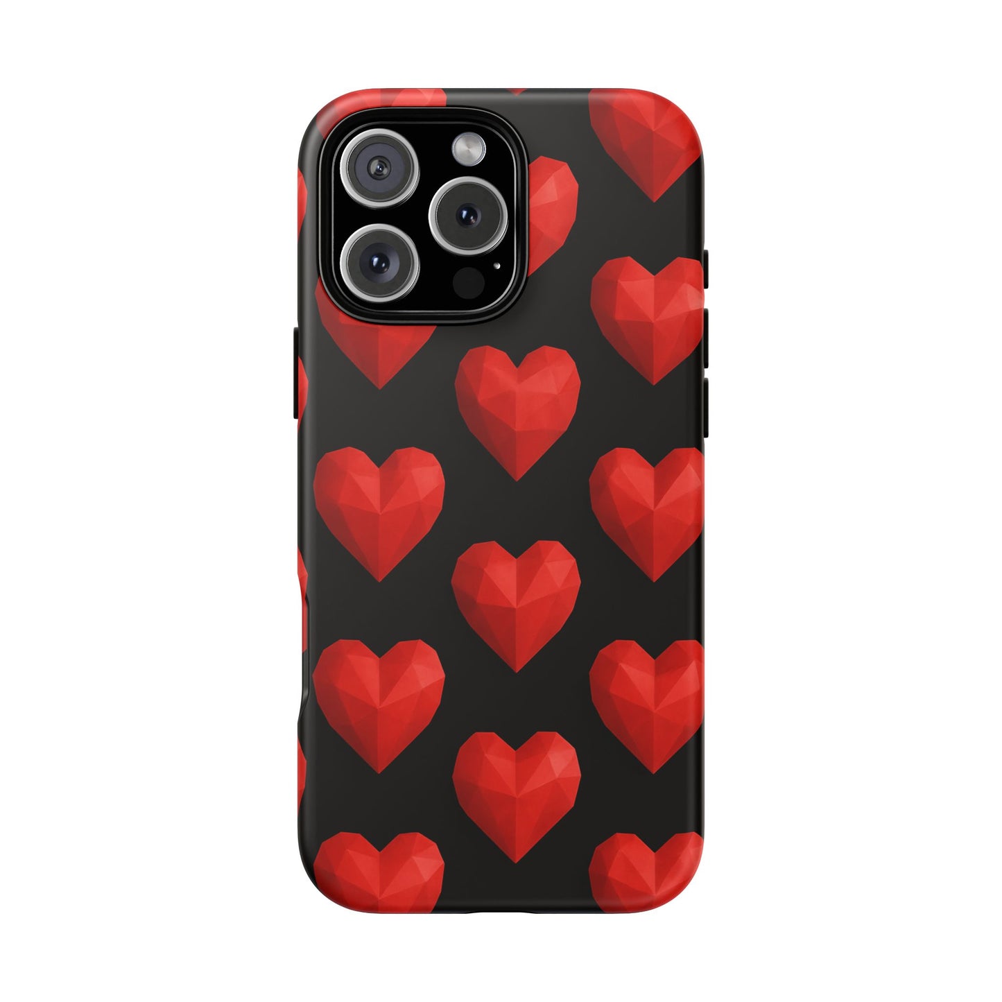Red Heart Phone Case – Geometric Heart Pattern Tough Case (Black)