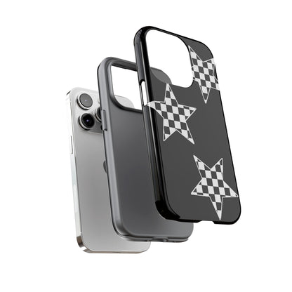 Checkered Star Tough Phone Case – Black Retro Graphic Protective Cover for Iphone, Samsung Galaxy and Pixel