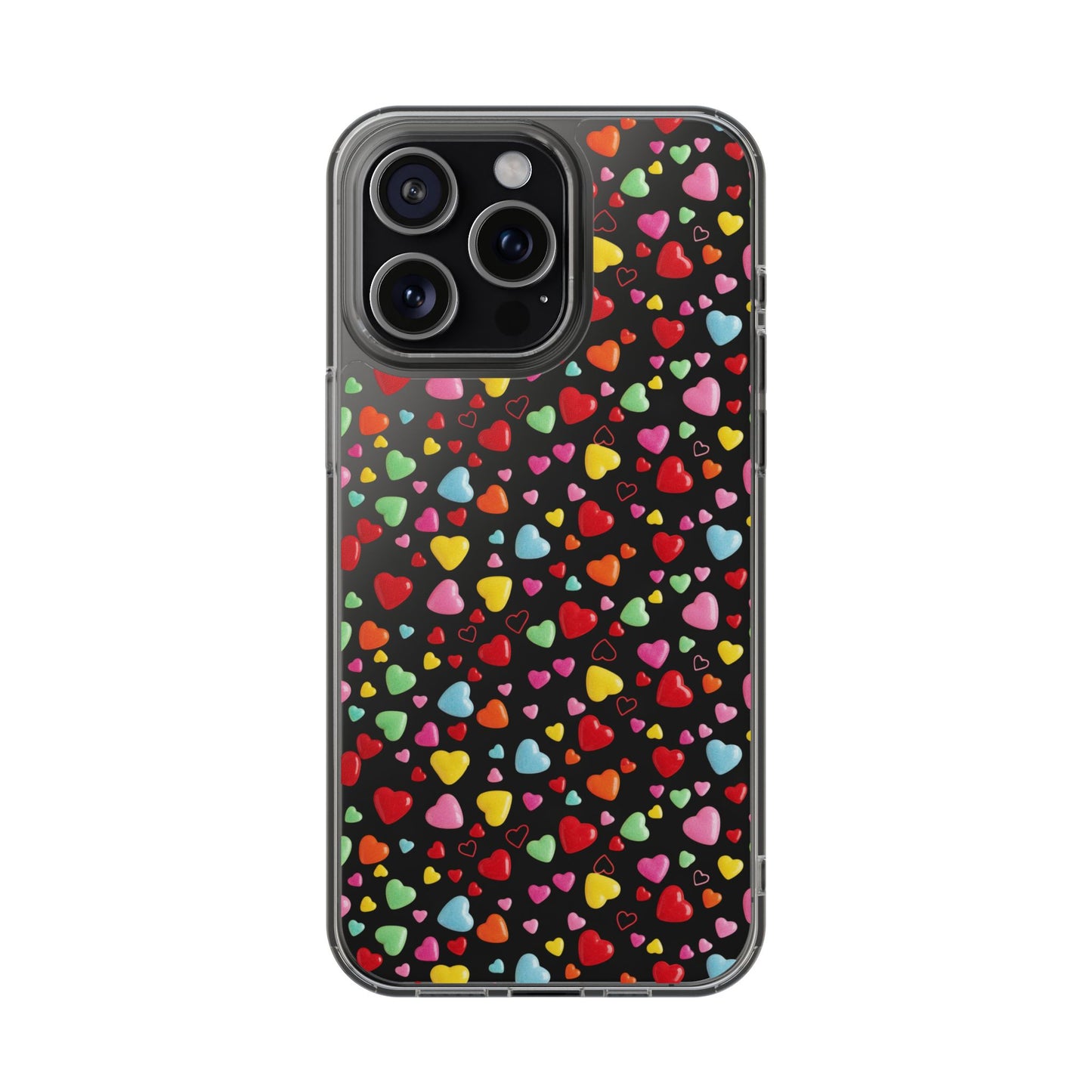 Colorful Heart Clear Phone Case | Impact-Resistant Valentine Aesthetic Case