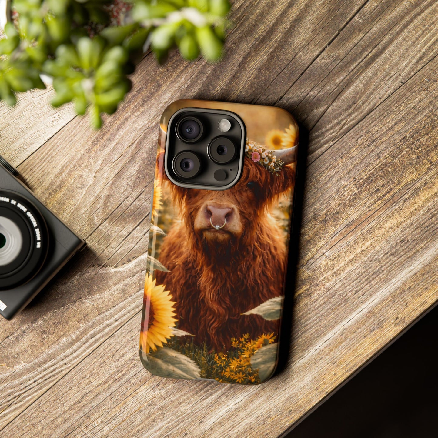 Highland Cow Sunflower Phone Case | Floral Farmhouse iPhone, Samsung Galaxy and Pixel Cover