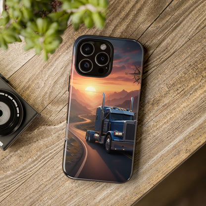 Semi Truck Sunset Phone Case | Trucker Gift | Diesel Truck Highway Road iPhone & Samsung Tough Protective Case