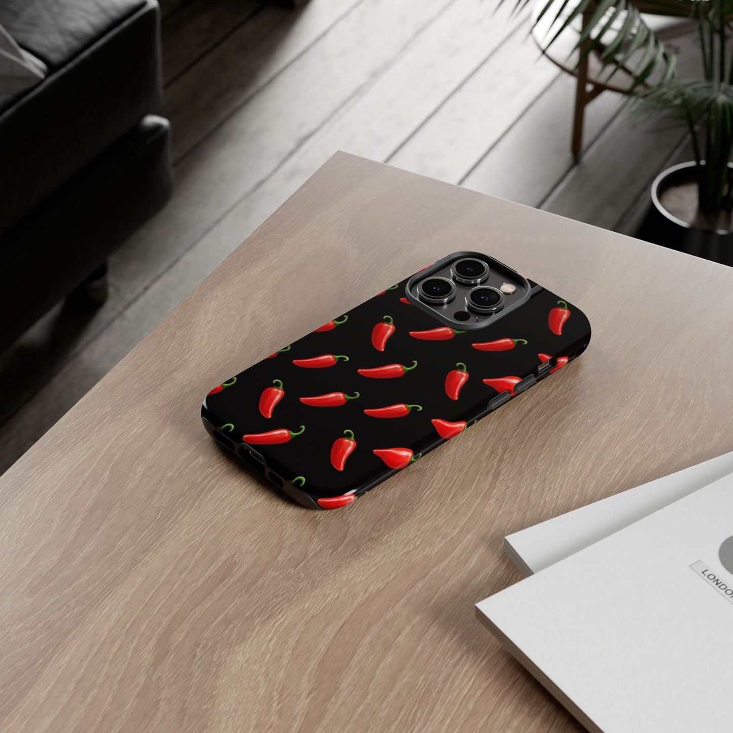 Spicy Chili Pepper Phone Case – Black Cute Hot Pepper Tough Cover for Iphone, Samsung Galaxy and Pixel