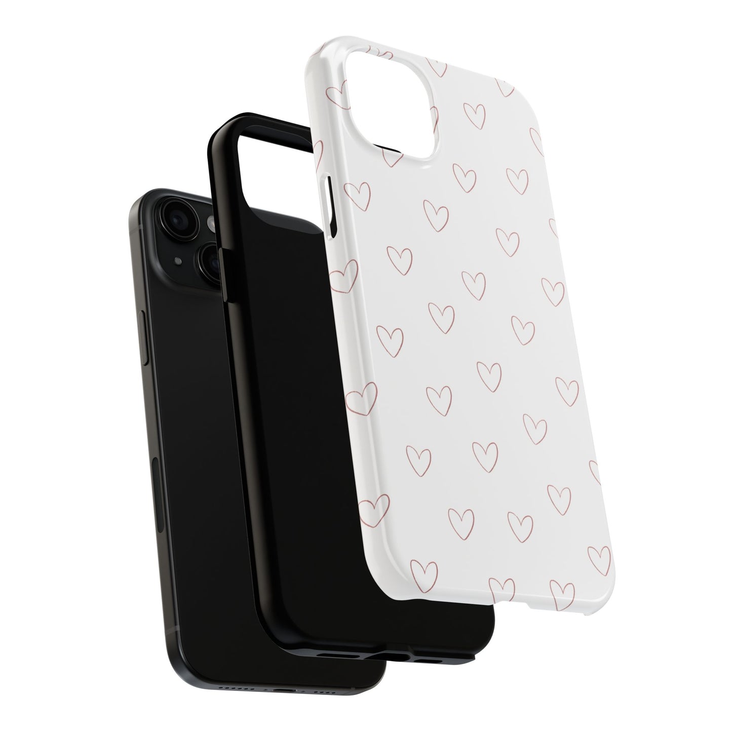 Hand-Drawn Hearts Tough Phone Case | Minimal Pink Heart Pattern