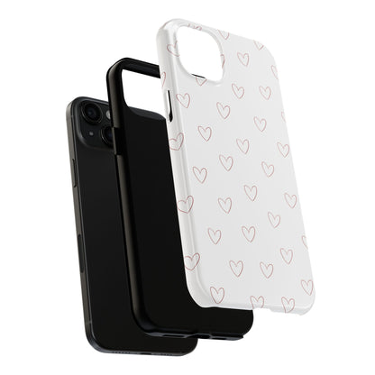 Hand-Drawn Hearts Tough Phone Case | Minimal Pink Heart Pattern