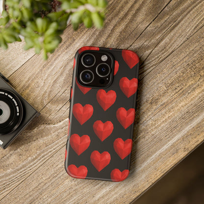 Red Heart Phone Case – Geometric Heart Pattern Tough Case (Black)