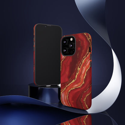 Red Agate Marble Phone Case with Gold Veins – Luxury Tough iPhone & Samsung Case