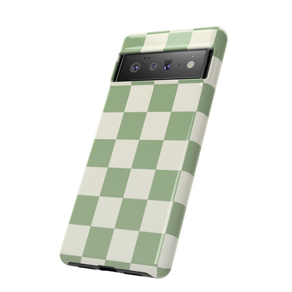 Sage Green Checkerboard Phone Case | Minimal Aesthetic Checkered iPhone & Samsung Tough Case