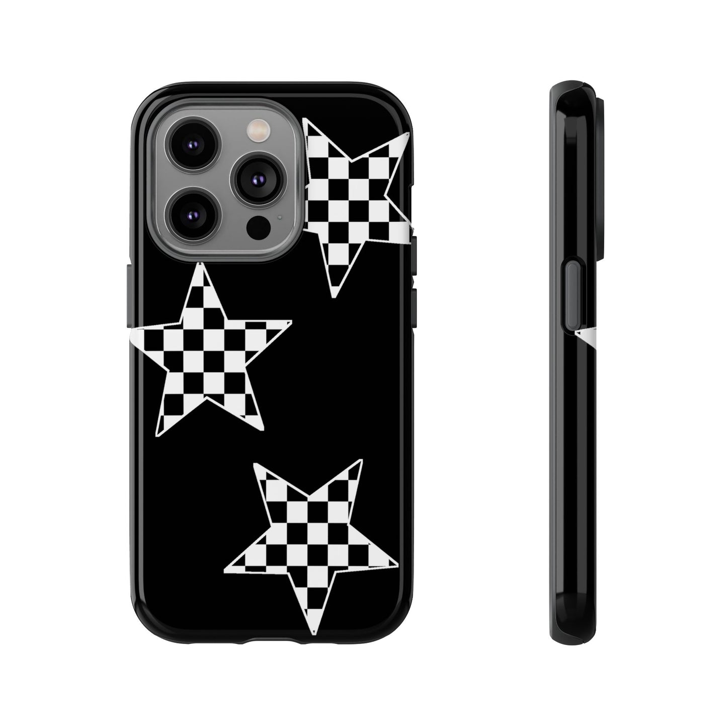 Checkered Star Tough Phone Case – Black Retro Graphic Protective Cover for Iphone, Samsung Galaxy and Pixel