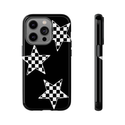 Checkered Star Tough Phone Case – Black Retro Graphic Protective Cover for Iphone, Samsung Galaxy and Pixel