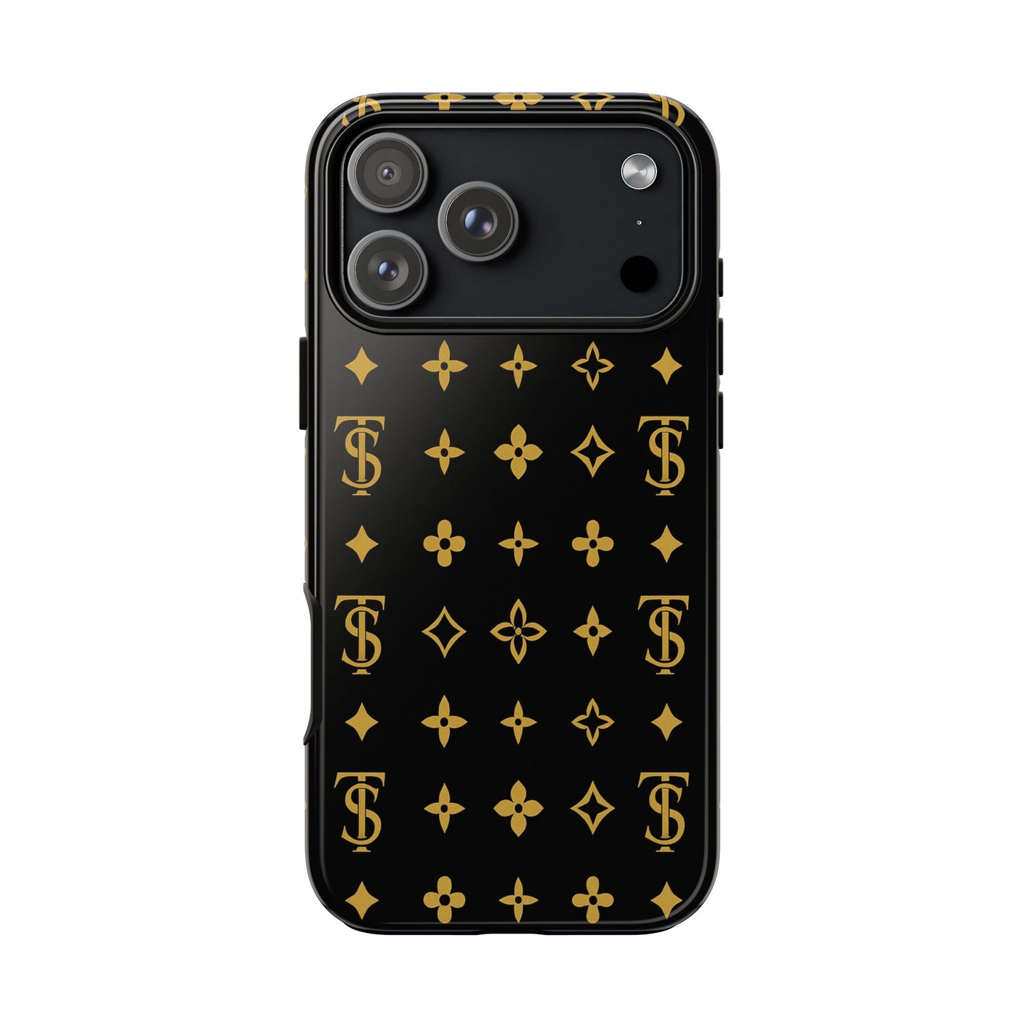 Gold Monogram Pattern Tough Phone Case | Black & Gold Luxury Design for Iphone, Samsung Galaxy and Pixel